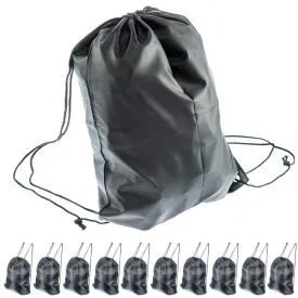 10 Drawstring Bags Cinch Pack Shoes Gym Tote School Sport Travel Light Black