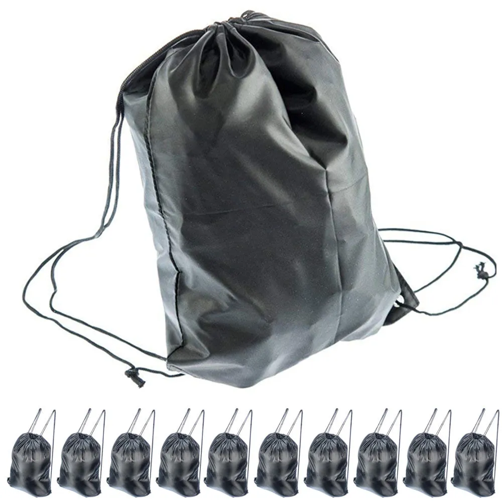 10 Drawstring Bags Cinch Pack Shoes Gym Tote School Sport Travel Light Black