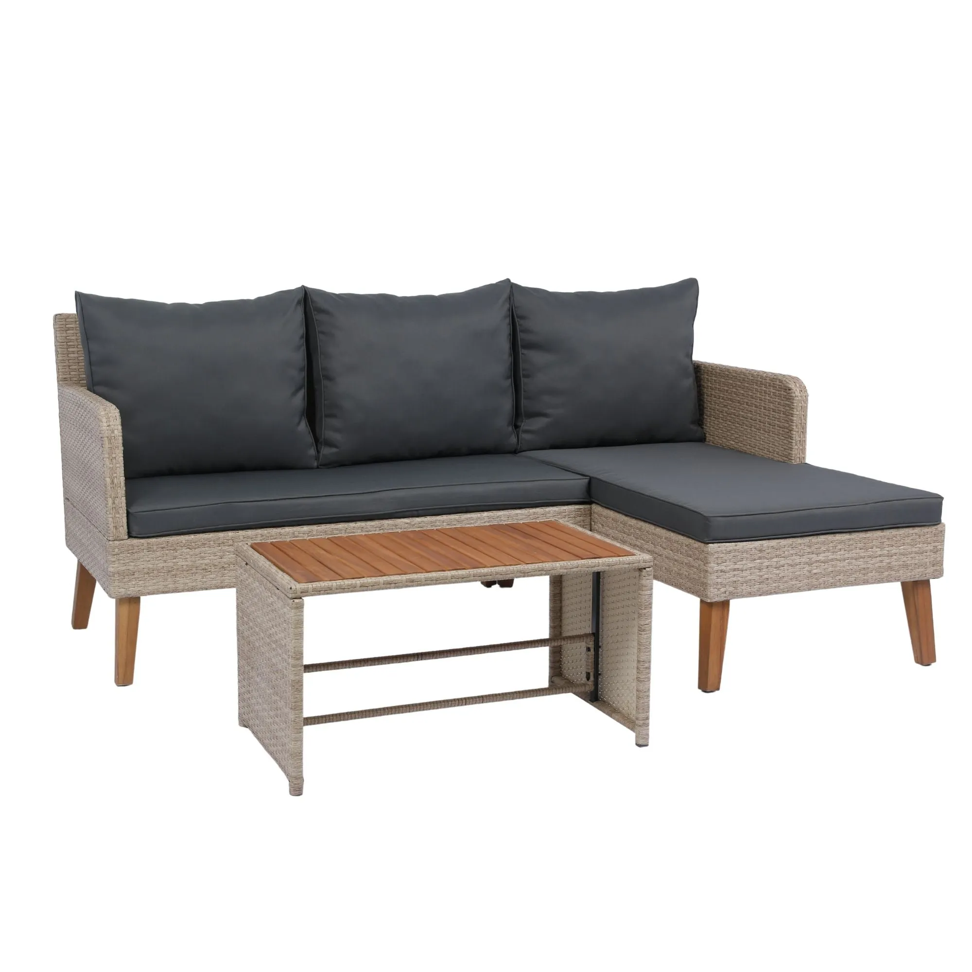 3 Piece Patio Sectional Wicker Rattan Outdoor Furniture Sofa Set Natural Wicker And Cushion - Yellow / Dark Gray by Couch.com