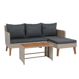 3 Piece Patio Sectional Wicker Rattan Outdoor Furniture Sofa Set Natural Wicker And Cushion - Yellow / Dark Gray by Couch.com