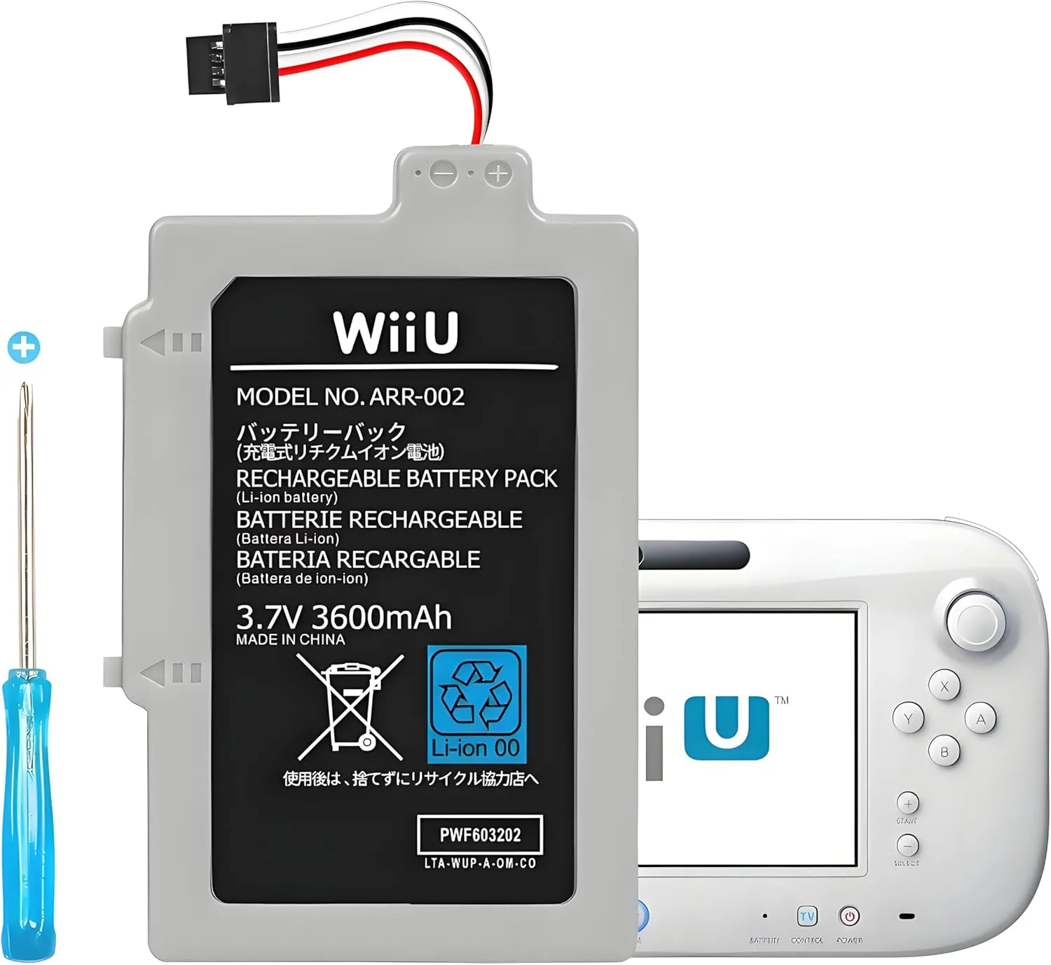 3600mAh 2025 New Upgrade Wii U Gamepad Battery, Rechargeable Lithium-Ion Battery Replacement Wii Accessory for Nintendo Wii U Gamepad WUP-010 WUP-012