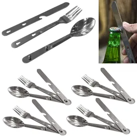 4 Sets Outdoor Eating Utensils 3in1 Fork Knife Spoon Stainless Steel Cutlery