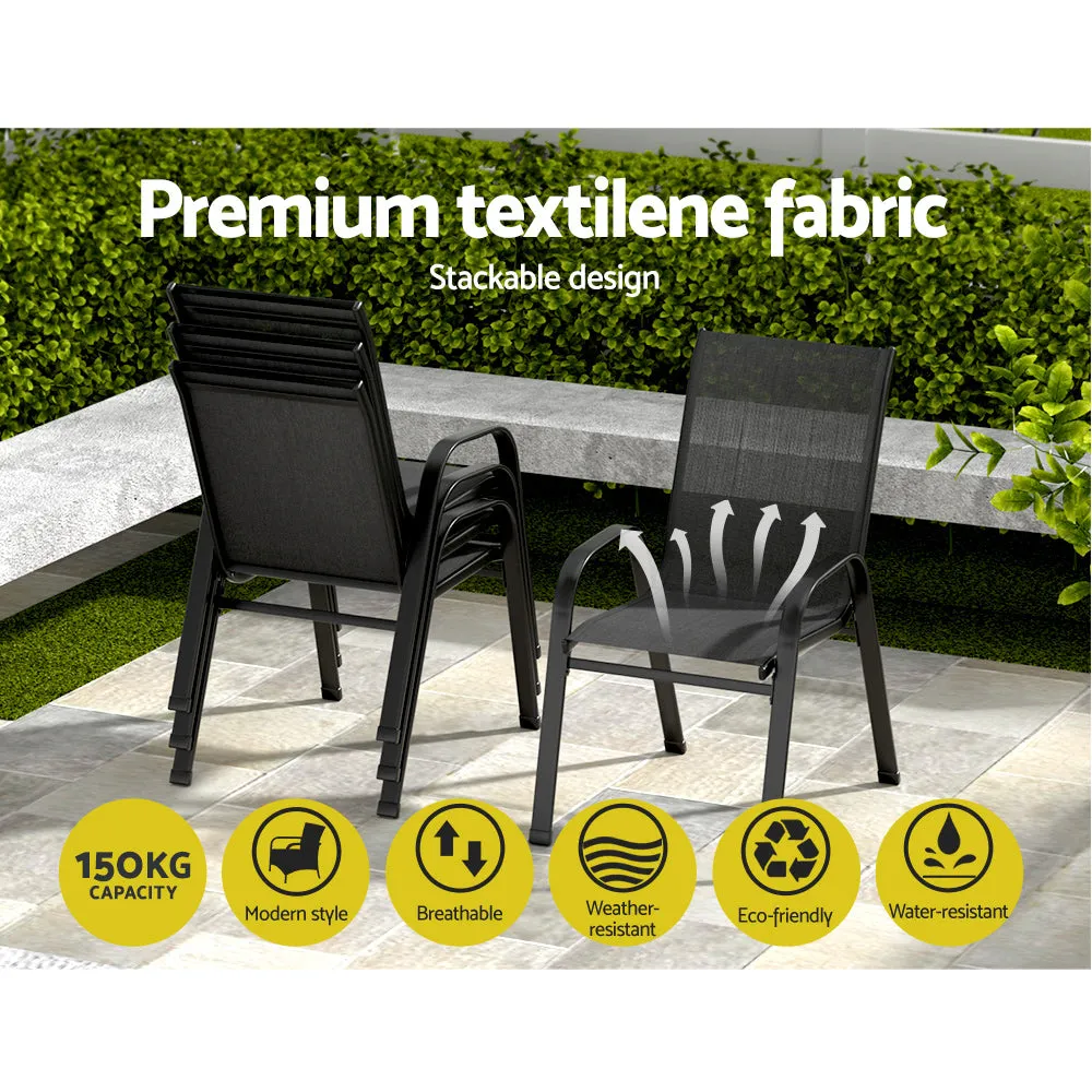4PC Outdoor Dining Chairs | Stackable Lounge Chair | Patio Furniture | Black