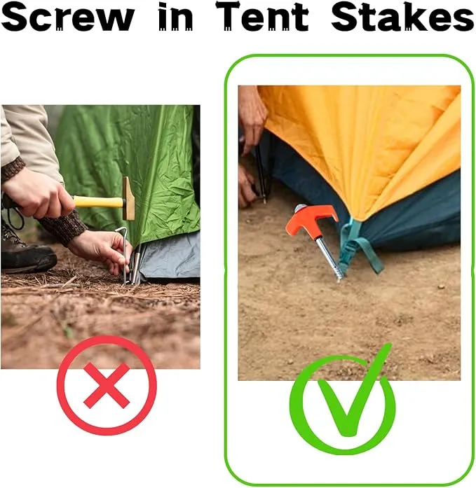 8" Screw in Tent Stakes - Ground Anchors Screw in, Screw in Tent Stakes Heavy Duty, Tent Pegs Camping Stakes, Metal Threaded Tent Spikes, Screw Tent Stakes with Hex Sleeves (12Pcs Bag Mix Color)