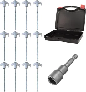 8" Screw in Tent Stakes - Ground Anchors Screw in, Screw in Tent Stakes Heavy Duty, Tent Pegs Camping Stakes, Metal Threaded Tent Spikes, Screw Tent Stakes with Hex Sleeves (12Pcs Box White)