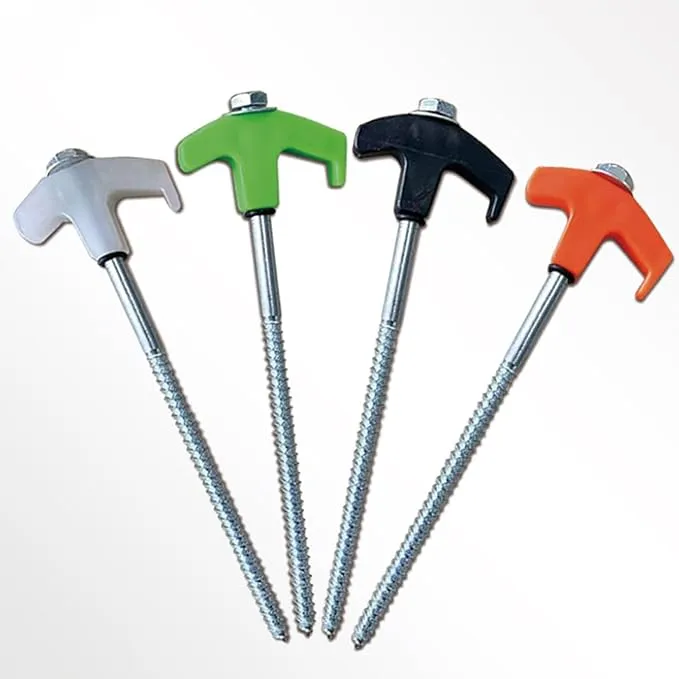 8" Screw in Tent Stakes - Ground Anchors Screw in, Screw in Tent Stakes Heavy Duty, Tent Pegs Camping Stakes, Metal Threaded Tent Spikes, Screw Tent Stakes with Hex Sleeves (8Pcs Black)