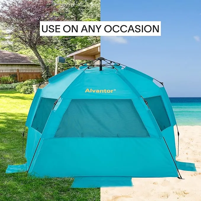 Alvantor Beach Tent Super Bluecoast Beach Umbrella Outdoor Sun Shelter Cabana Automatic Pop Up UPF 50  Sun Shade Portable Camping Hiking Canopy Easy Setup Windproof Patent Pending