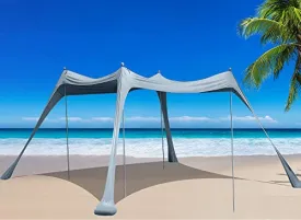 BOTINDO Family Beach Tent Canopy Sun Shade, Pop Up Grande Beach Tent Sun Shelter Stability 4 Poles with Portable Carry Bag Outdoor Shade for Fishing Backyard Camping Picnics (Grey, 7x7.5FT 4Pole)