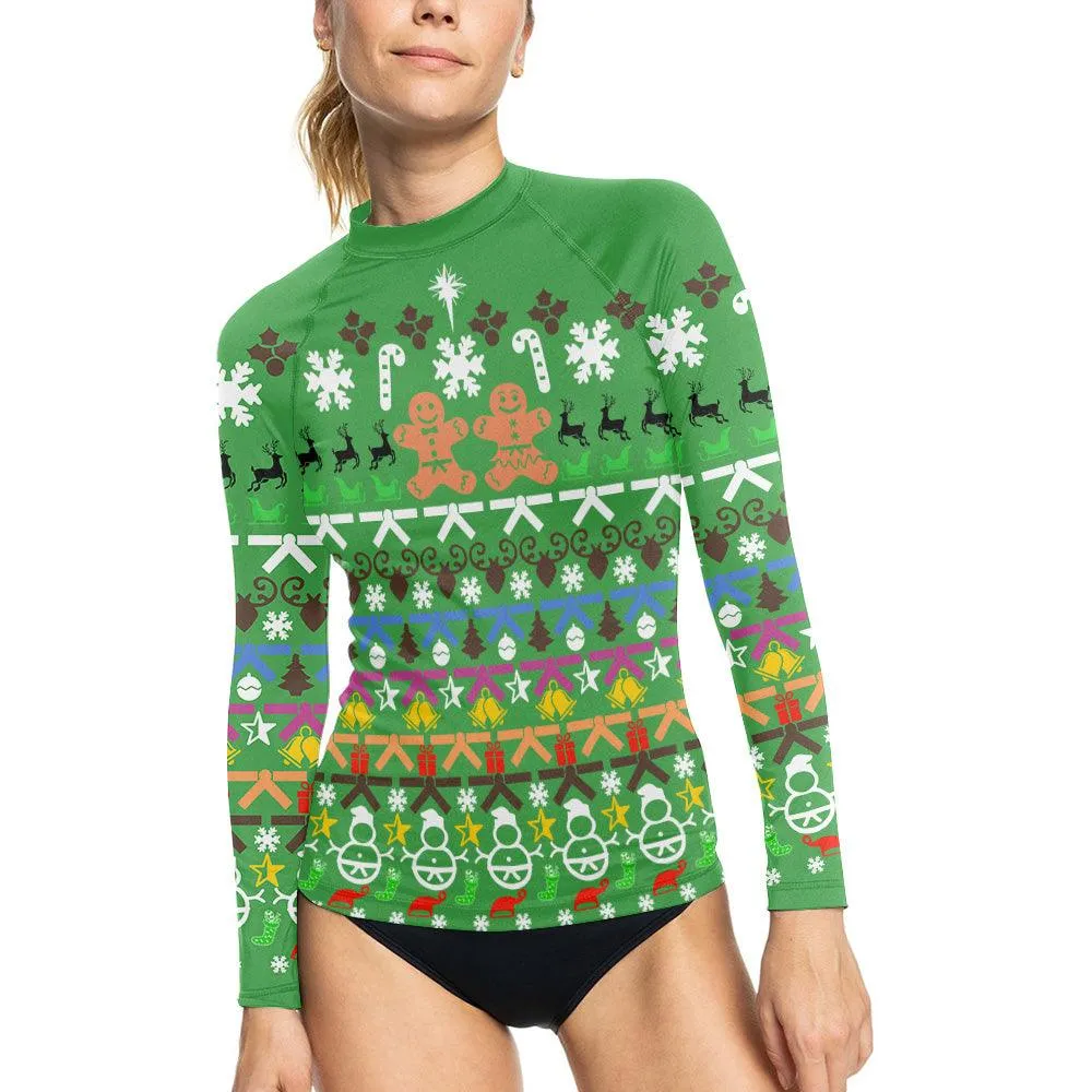 Christmas Gingerbread Women's Long Sleeve Rash Guard
