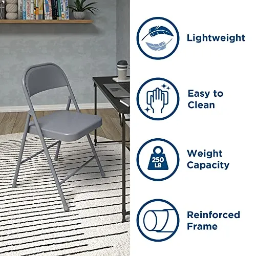 CoscoProducts COSCO SmartFold All-Steel Folding Chair, 4-Pack, Grey