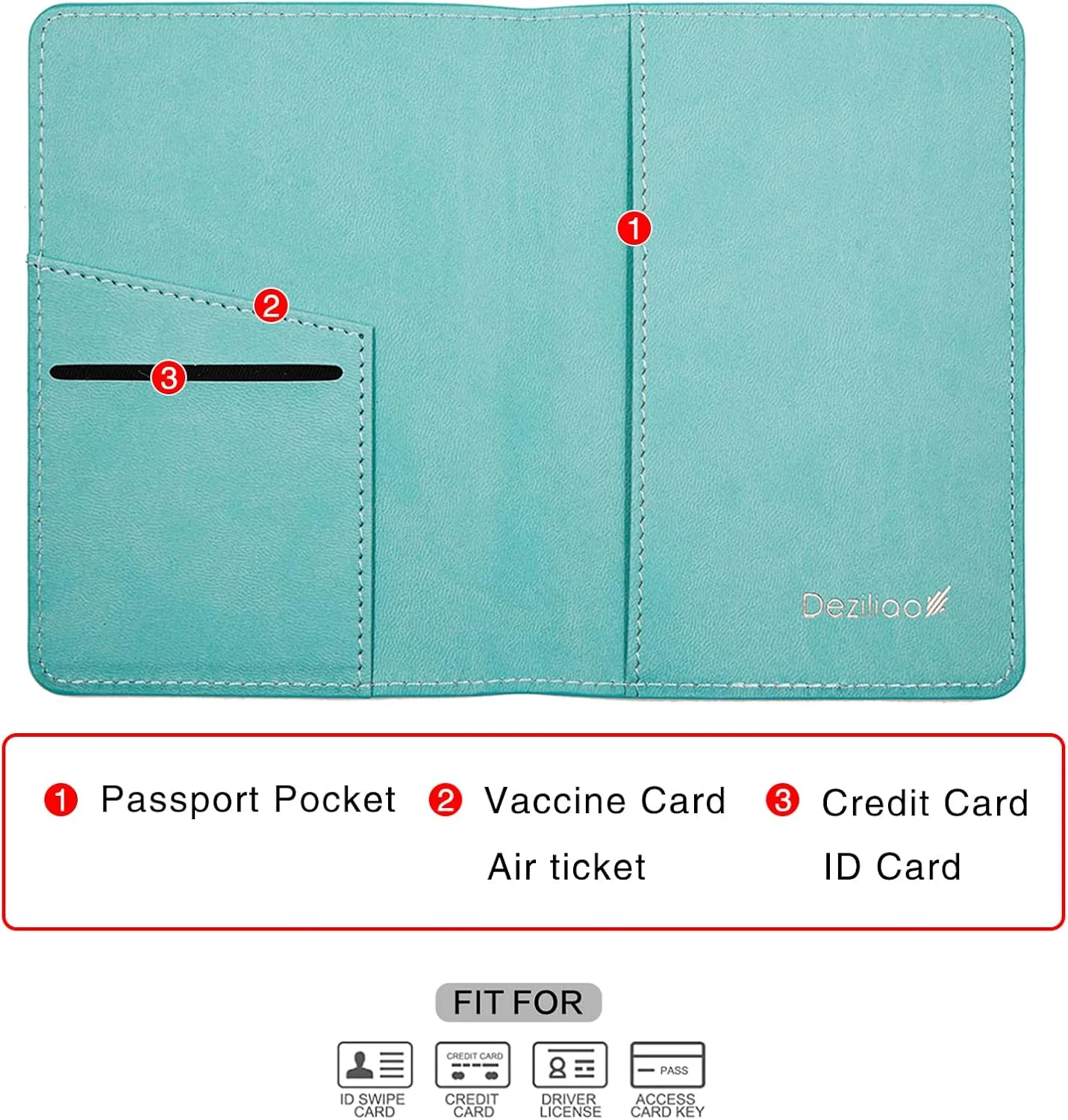 Deziliao Passport Holder,Passport Holder Card Slots, Passport and Vaccine Card Holder Combo, Cute Passport cover for Women and Men, with Waterproof Rfid Blocking, Passport Travel Wallet(Aqua Green)
