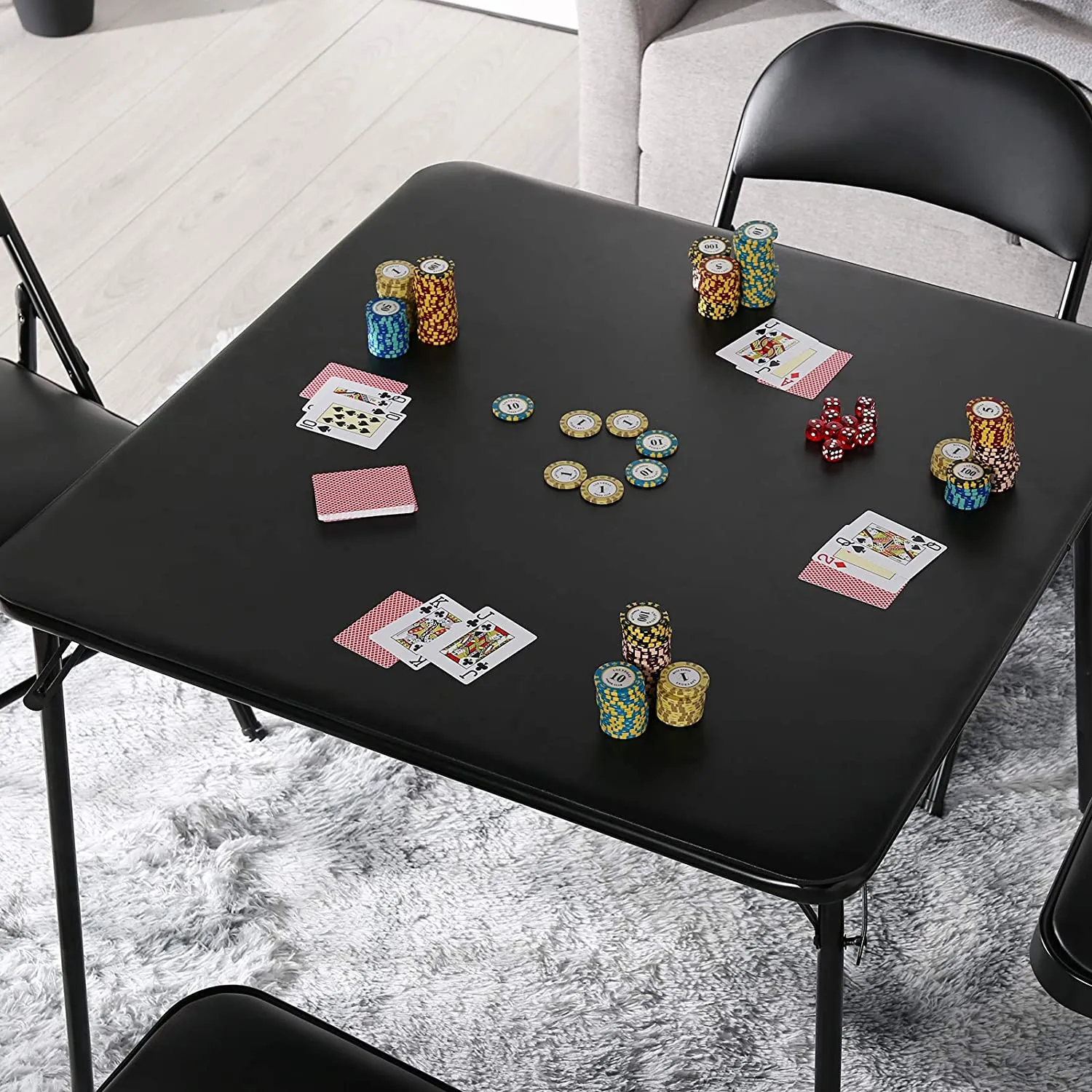 Folding Portable Card Table Square with Collapsible Legs & Vinyl Upholstery