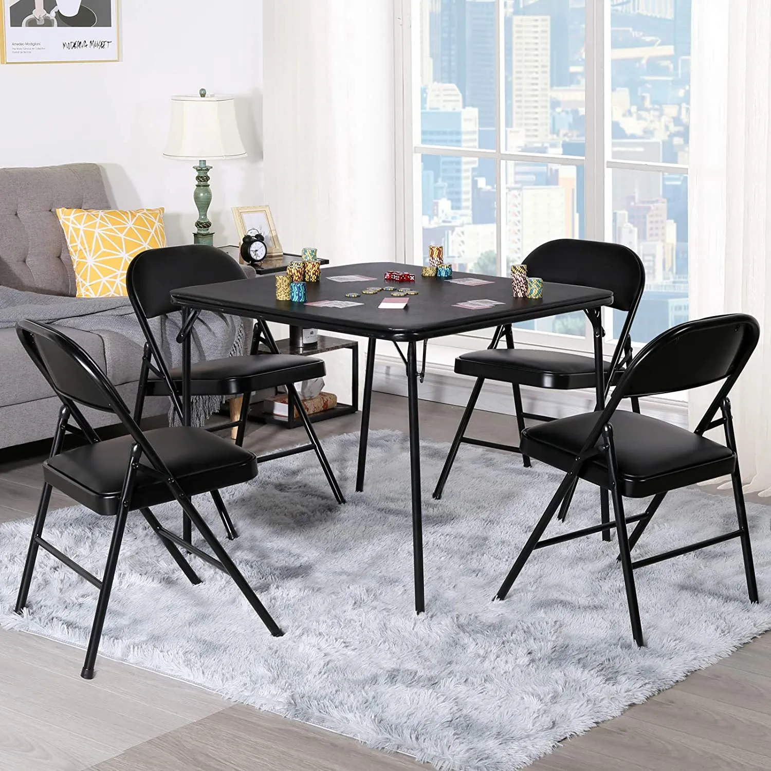 Folding Portable Card Table Square with Collapsible Legs & Vinyl Upholstery