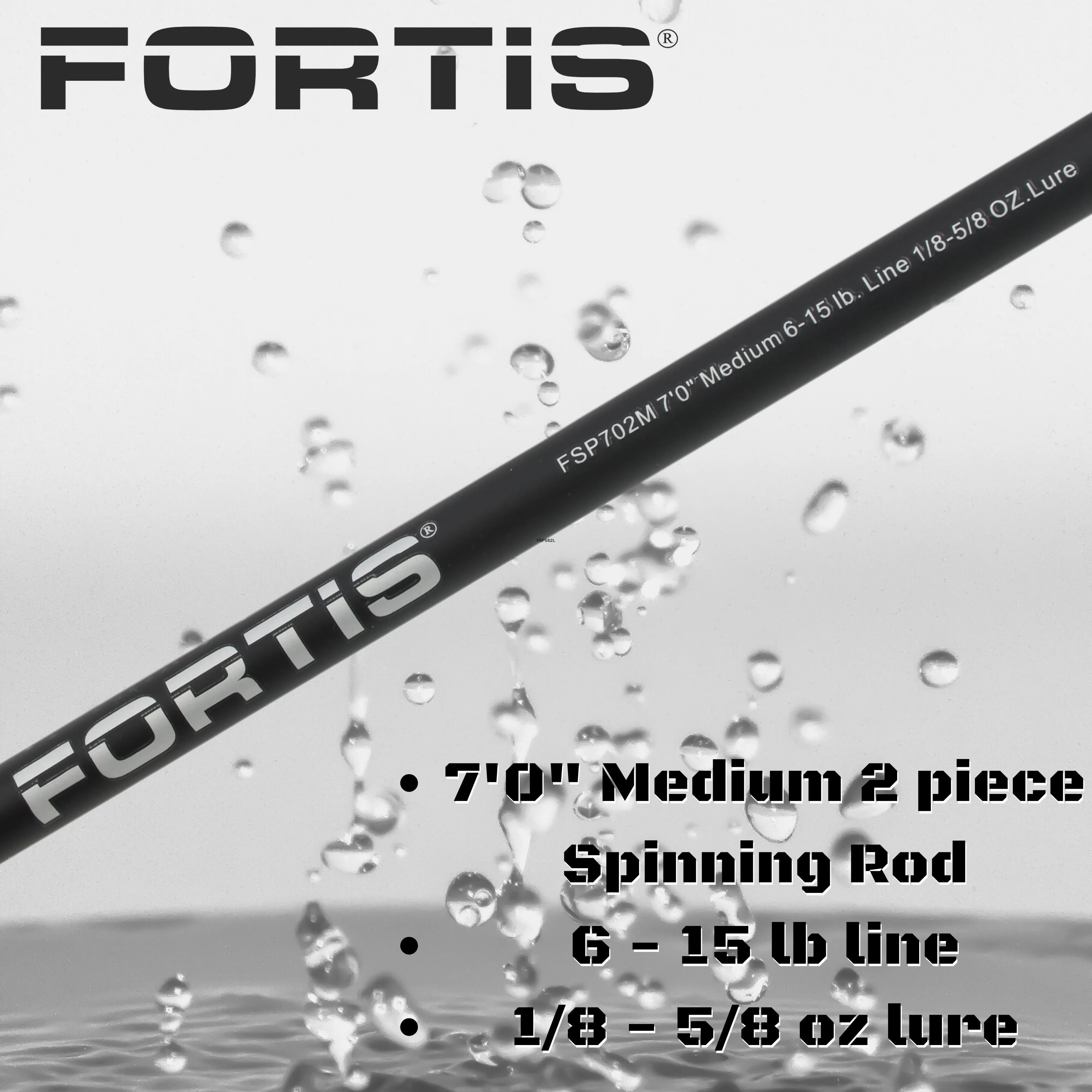 FORTIS 7' Medium Action 2 Piece Fiberglass Spinning Rod and 4000 Spinning Reel Package