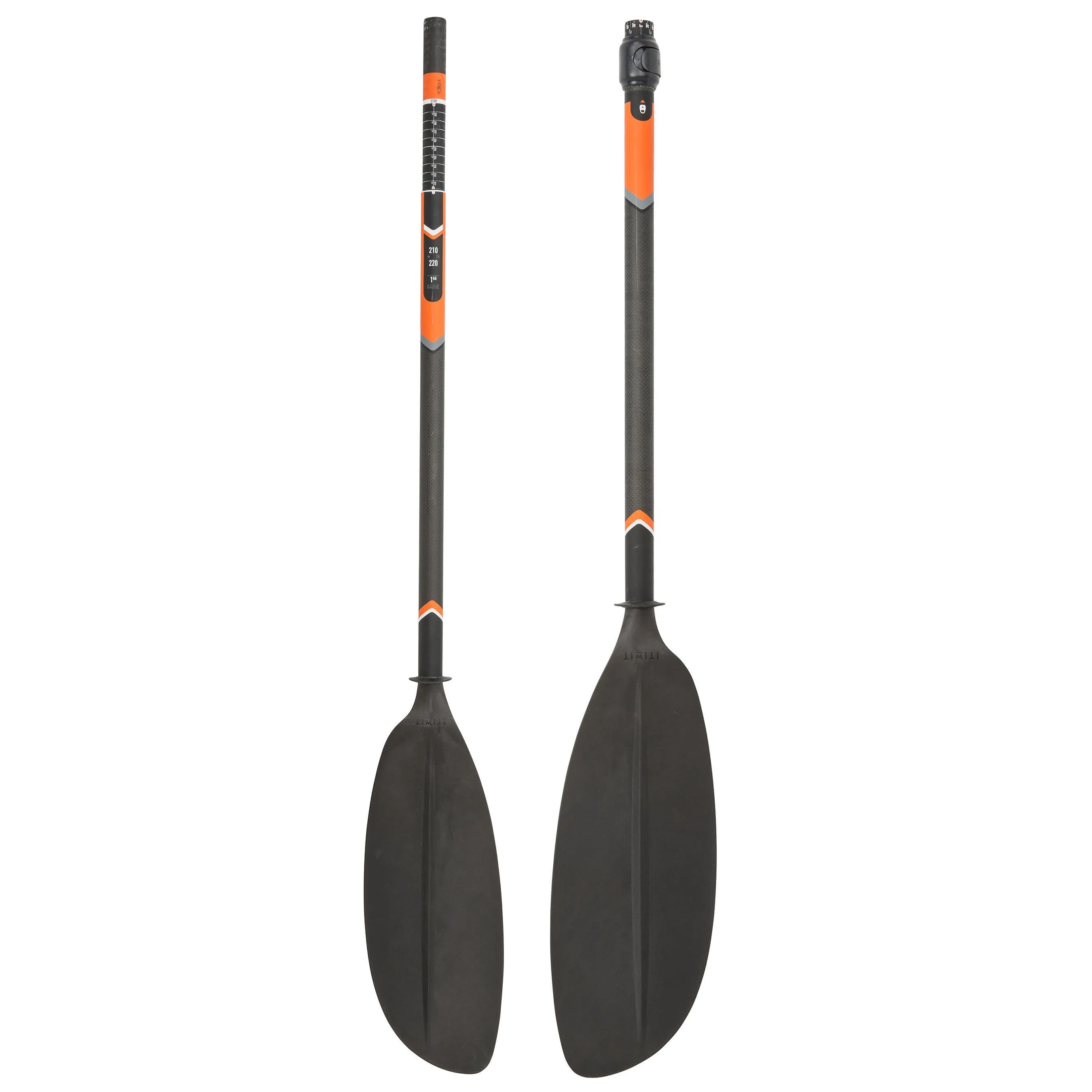 Kayak paddle Carbon X500 dismountable adjustable 2-piece 210–220 cm ITIWIT black/neon orange