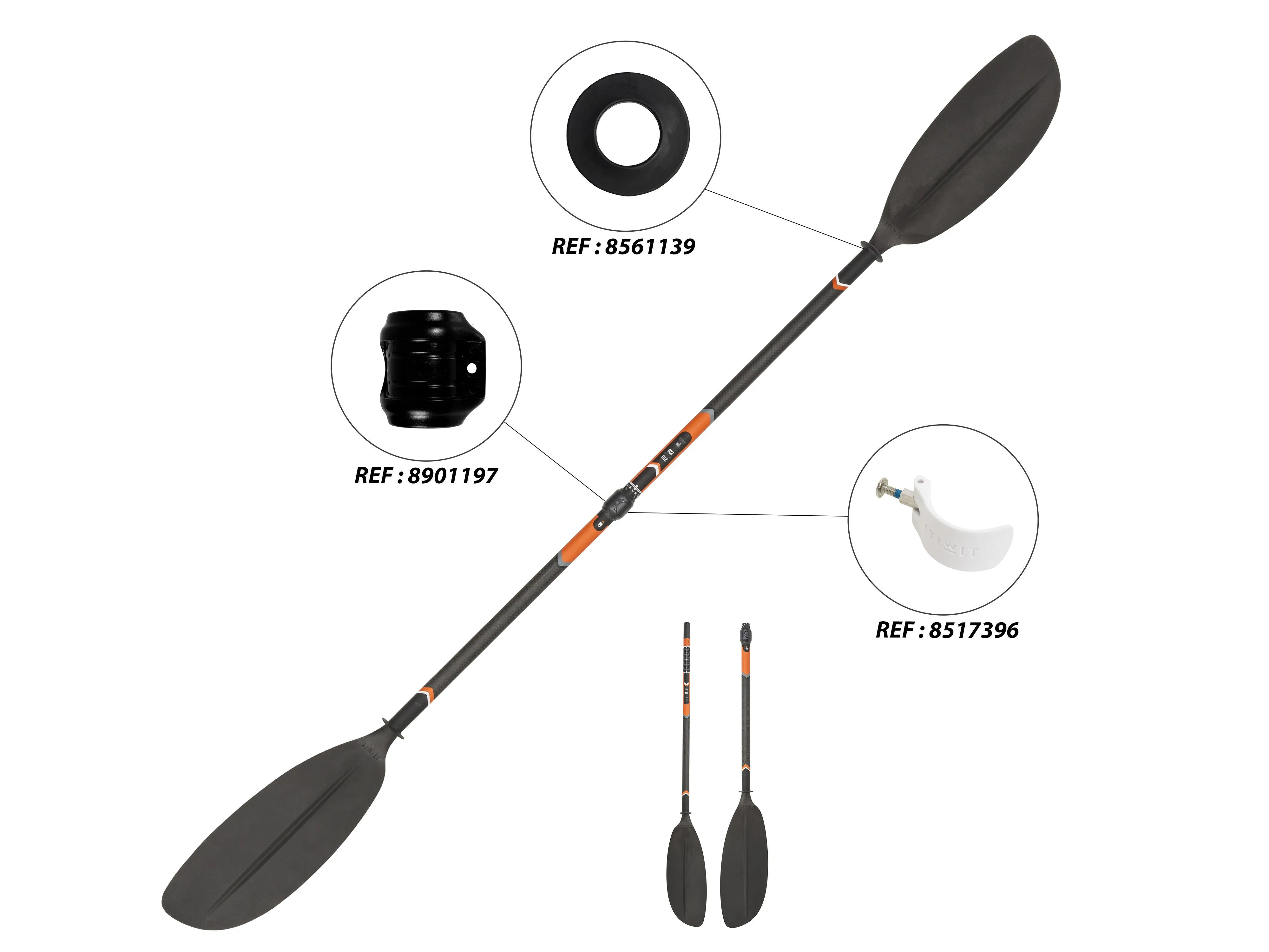 Kayak paddle Carbon X500 dismountable adjustable 2-piece 210–220 cm ITIWIT black/neon orange