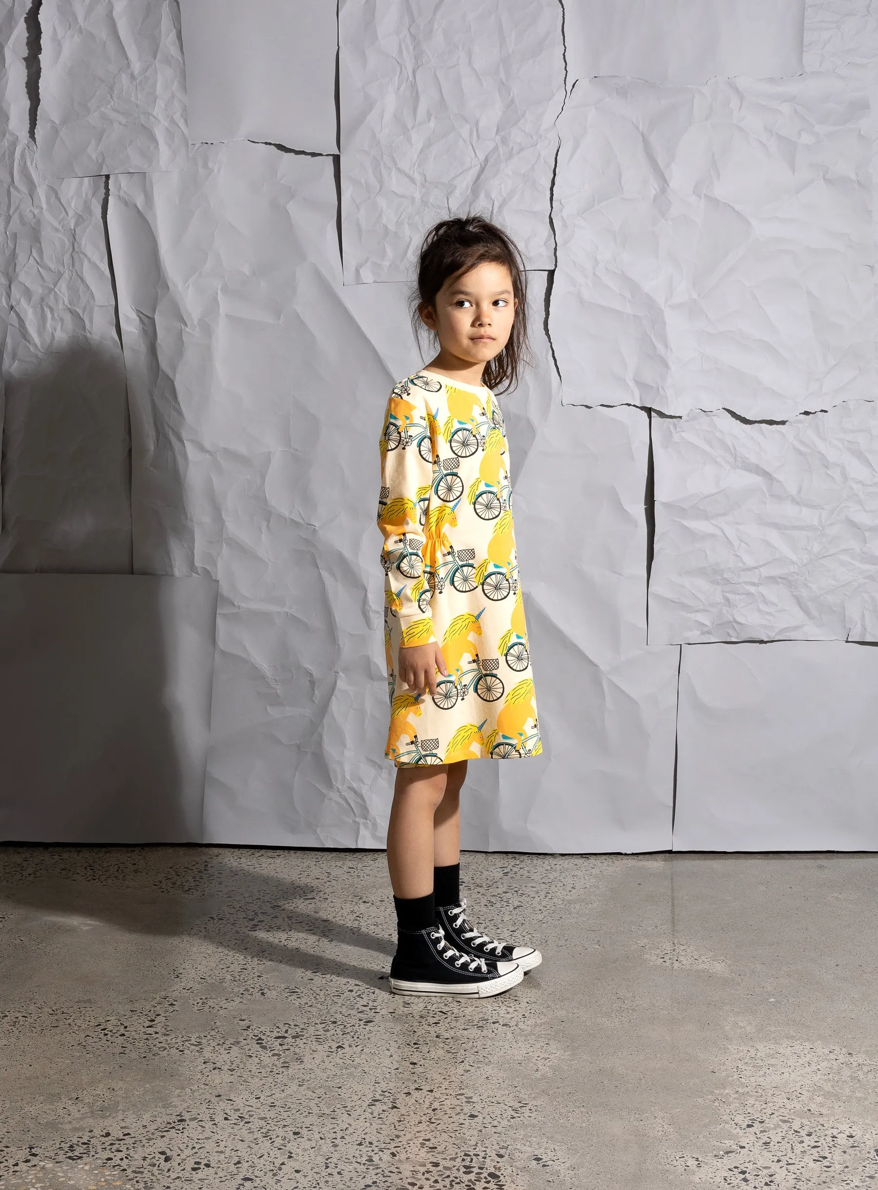 Minti Biking Unicorns Dress - Oat