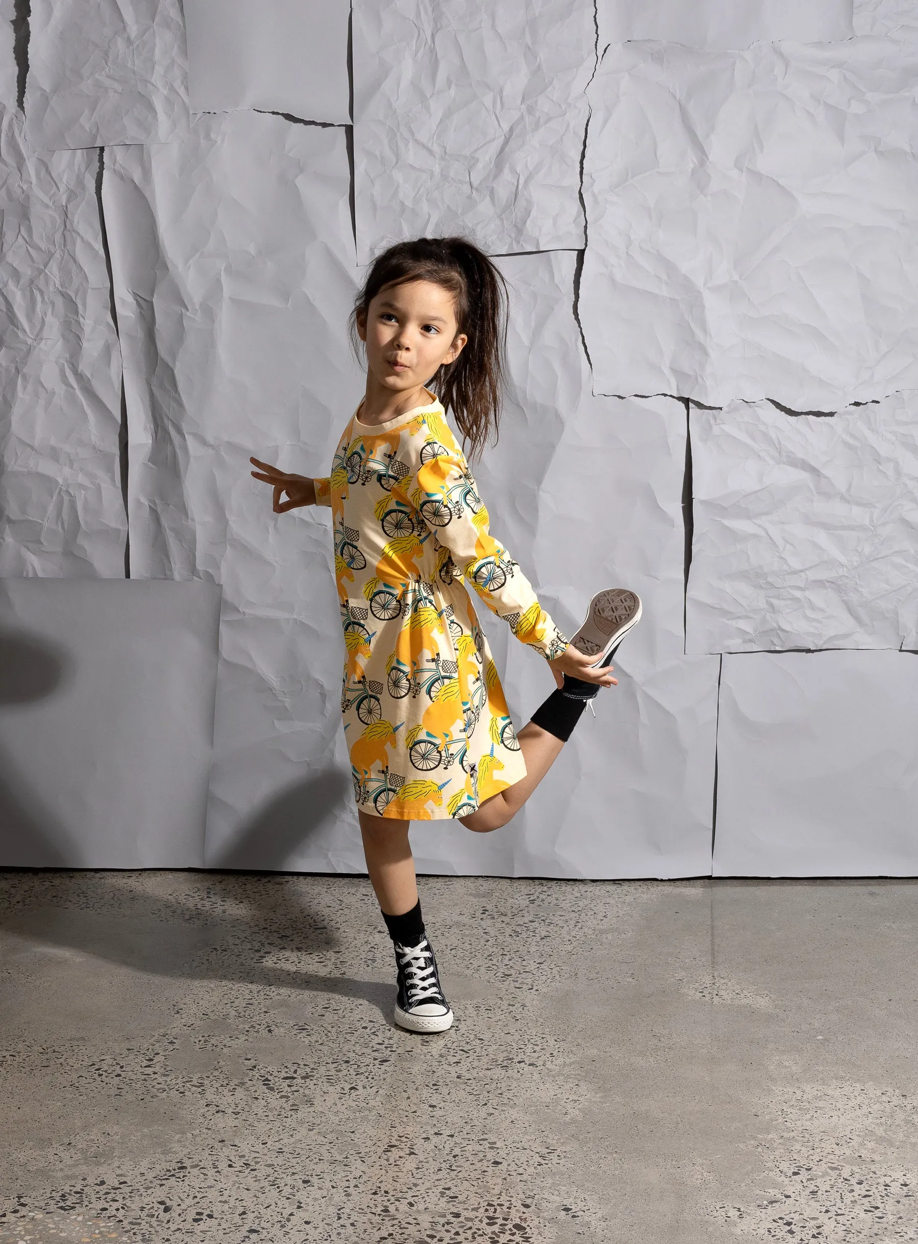 Minti Biking Unicorns Dress - Oat