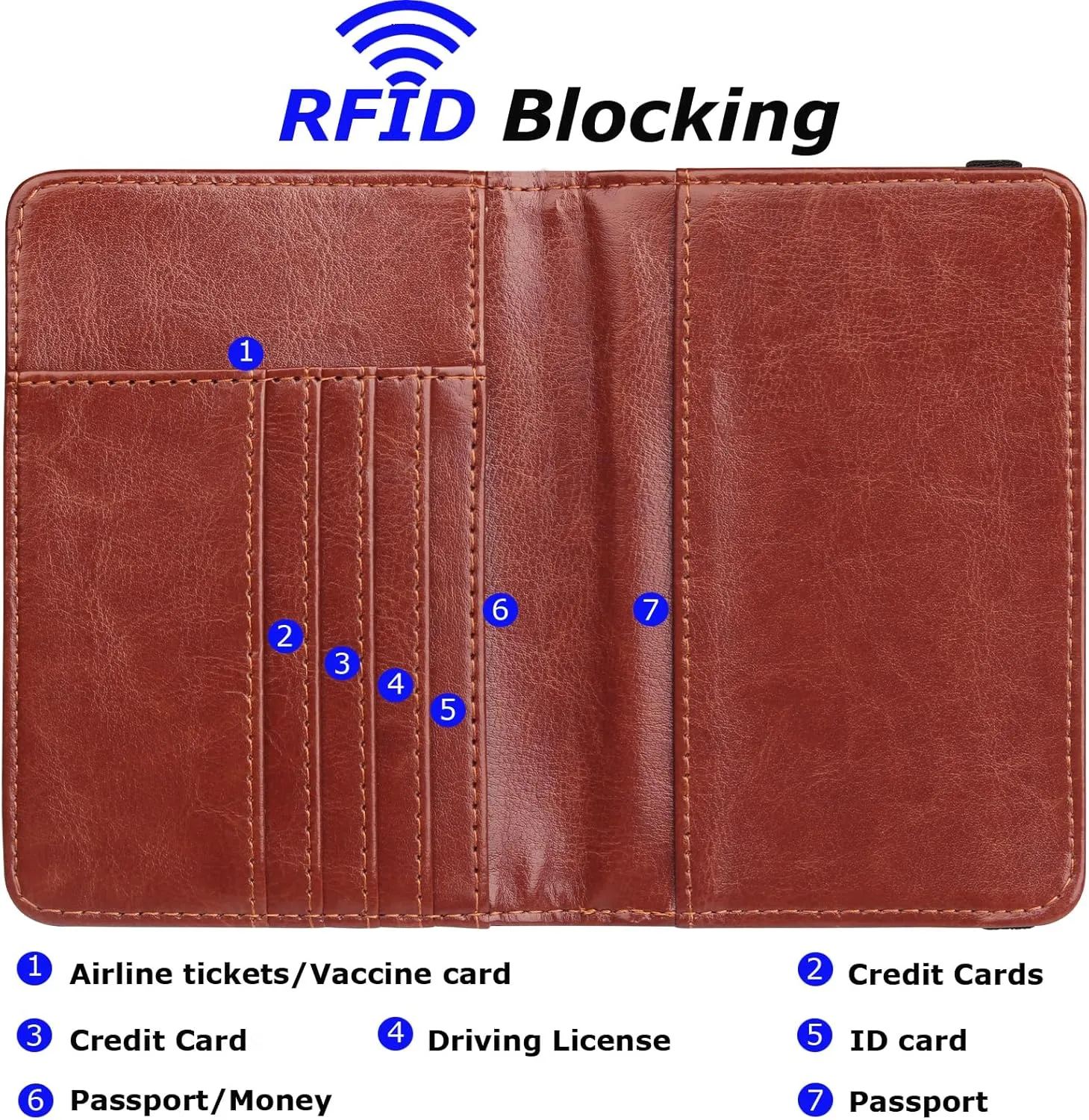 Passport Holder Wallet Cover Case for Women Men Family, Metal US Badge Passport Book Holders with RFID Blocking, Travel Must Haves Cruise Ship Essentials (brown)