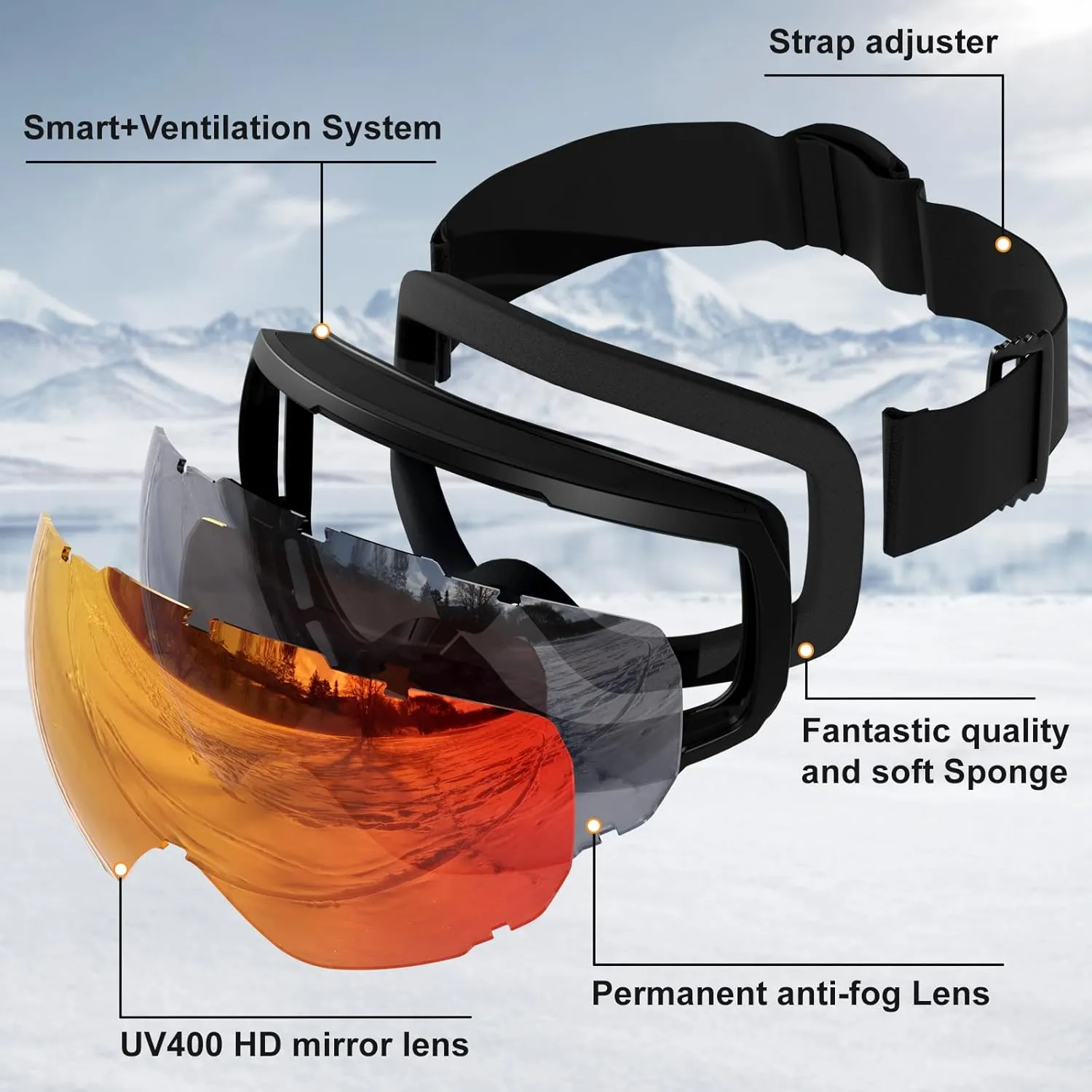 Ski Goggles Snowboard Snowmobile Men Women Youth Anti Fog Over Glasses