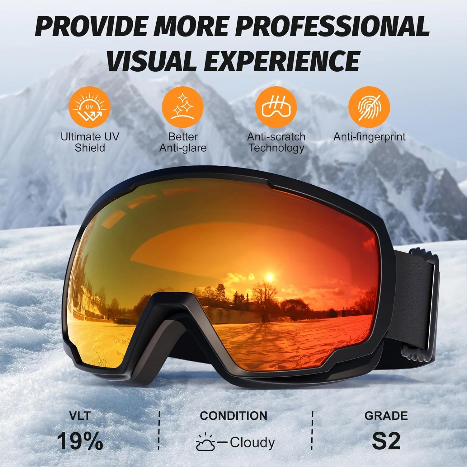 Ski Goggles Snowboard Snowmobile Men Women Youth Anti Fog Over Glasses