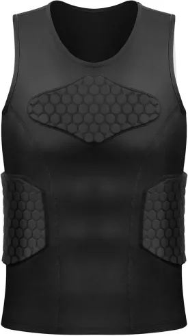 Zicac Men's Sports Shock Rash Guard Compression Padded Shirt Soccer Basketball Protective Gear Chest Rib Guards